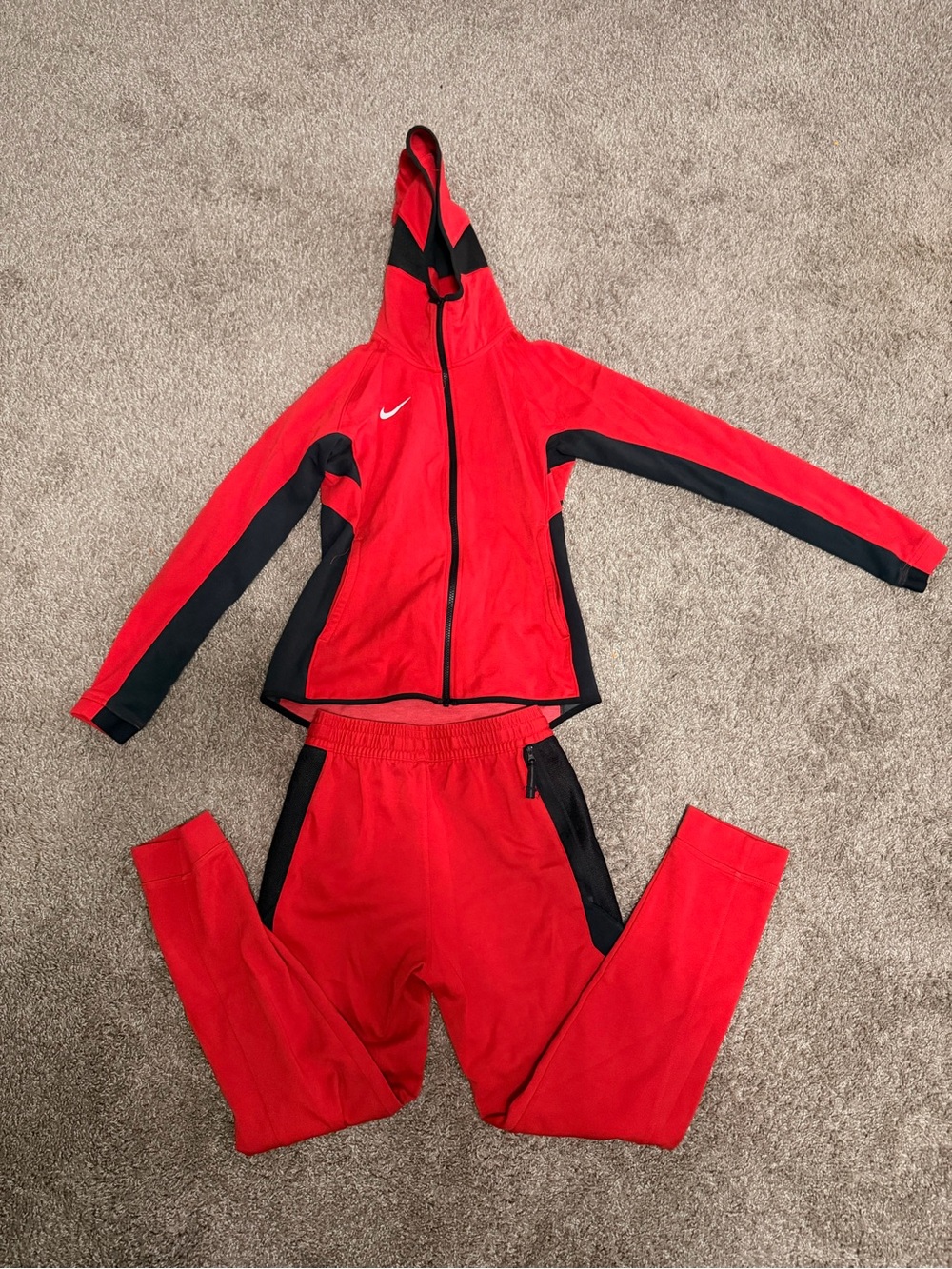 Nike Red and Black Kids Hooded Zip Jacket with Matching Joggers